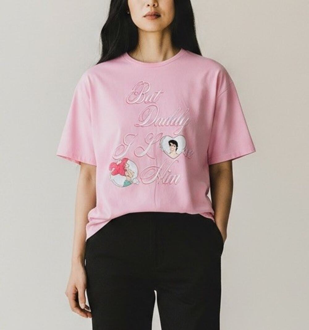 Disney Ariel But Daddy I Love Him Oversized T-Shirt Pink Womens M Little Mermaid